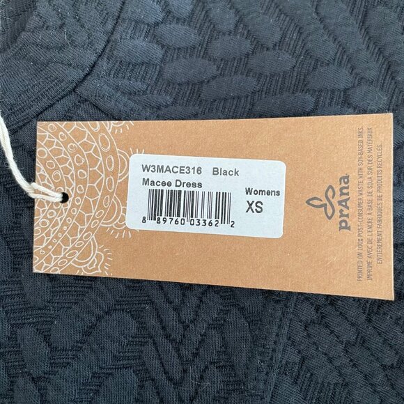 Prana Macee Raglan Slv Scoop Nk Textured Jacquard Knit Shift Dress Black XS NWT - Picture 12 of 16